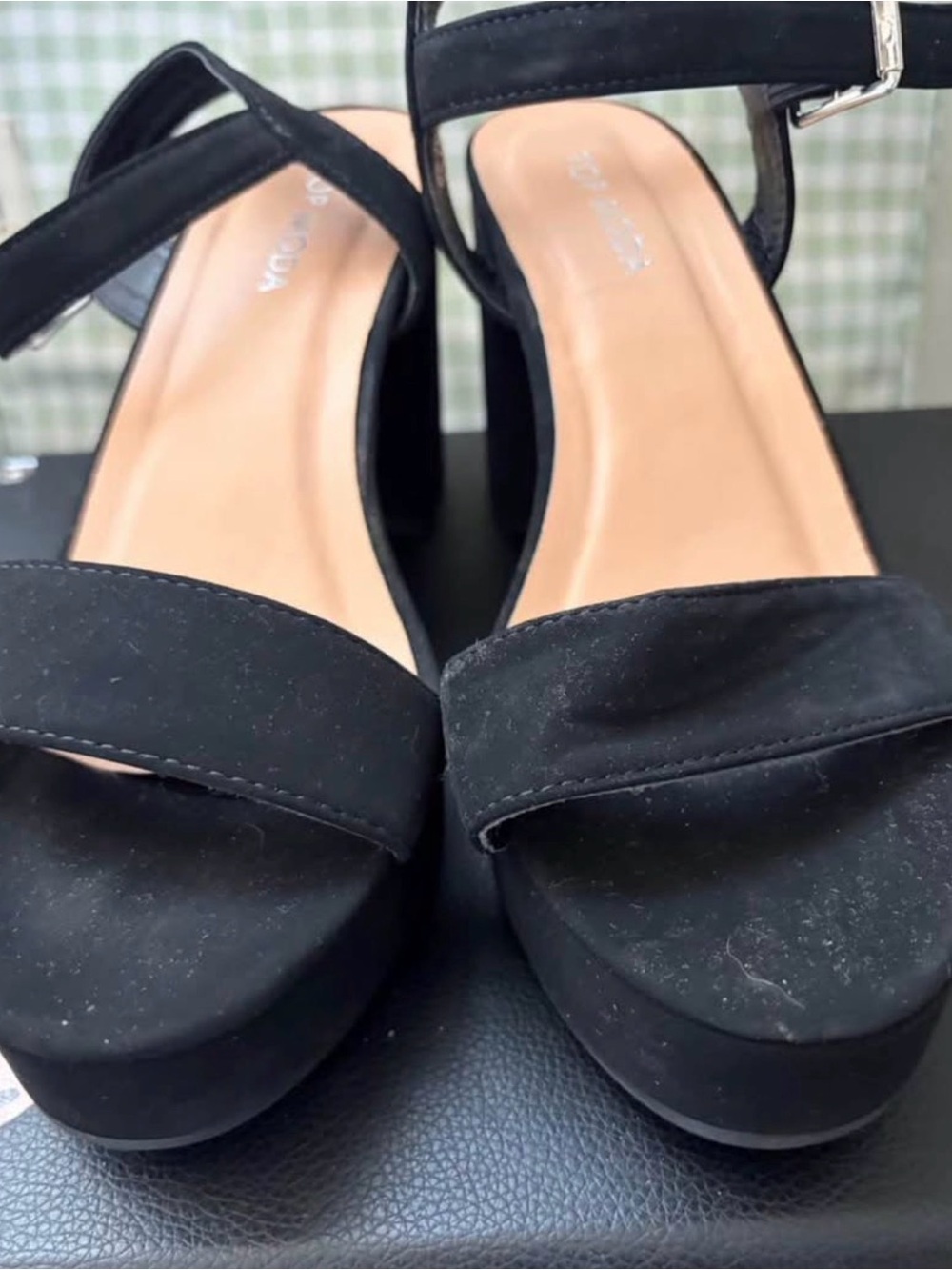 TOP Moda Black Suede Platform Sandals with Ankle Strap